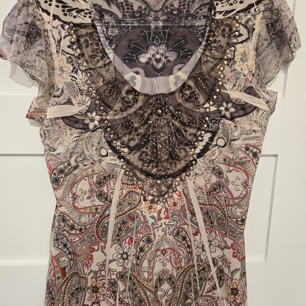 Y2K Paisley Print Whimsy Fairy Blouse